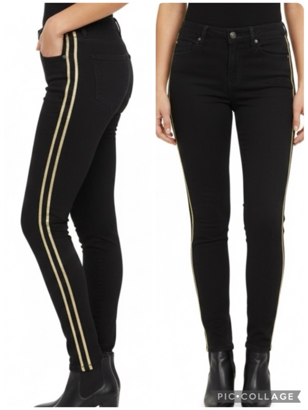 7 for All Mankind B(air) Skinny Jeans Black Gold Tuxedo Striped NWT 25 Party